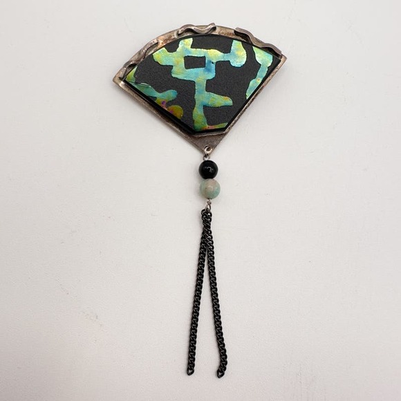 Alone Larsen Sterling Silver Brooch Modernist w Inlay Tassel "Romance Series" - Picture 11 of 13